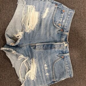Levi's Blue Distressed Jean Shorts